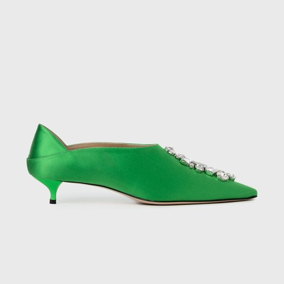 Ether Kelly Green Satin Heels, 30mm with Crystal Embellishments - Picture 9 of 9